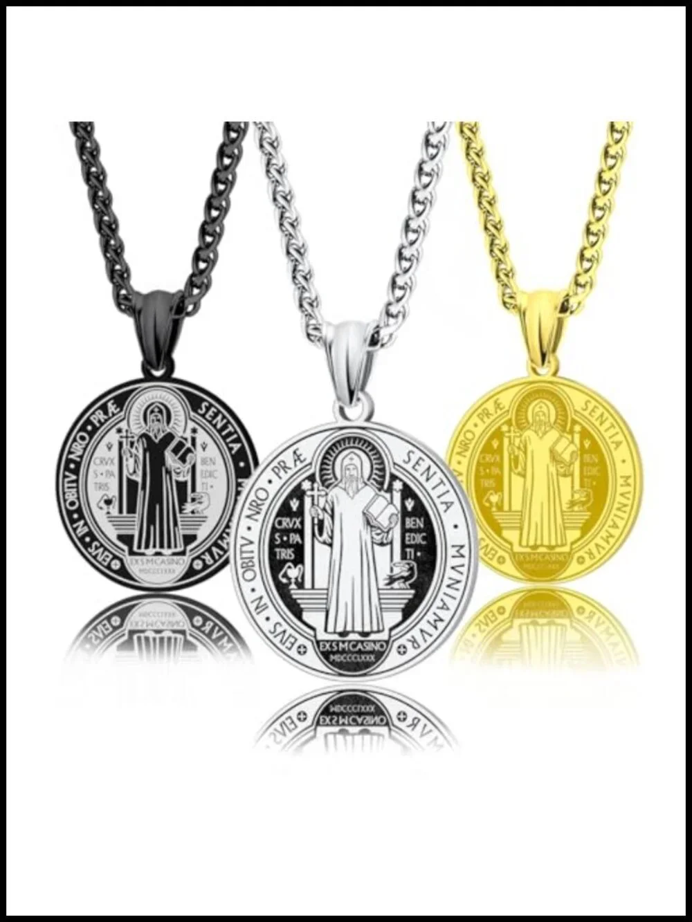 Saint Benedict Medal Necklace Stainless Steel Religious Pendant for Men Women
